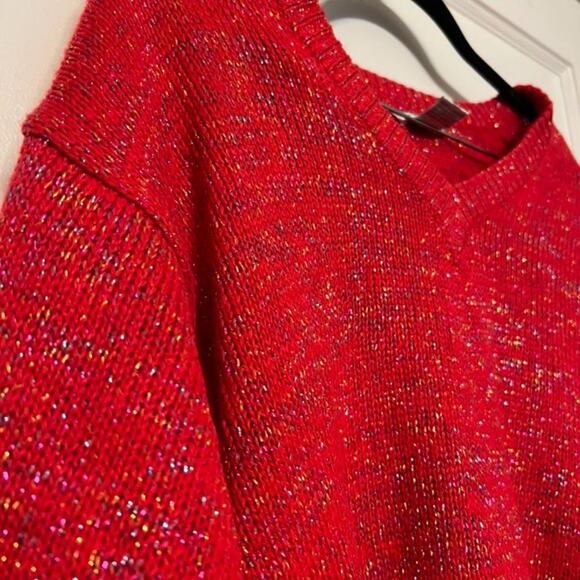 Vintage Crystal Sportswear Sparkly Red Knit Crew Sweater - Size M - Picture 3 of 9